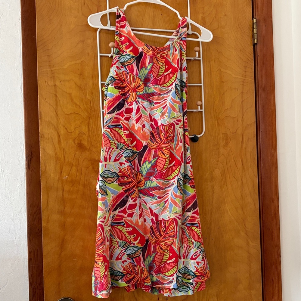 C&C California Red Multicolor Tropical Linen Dress